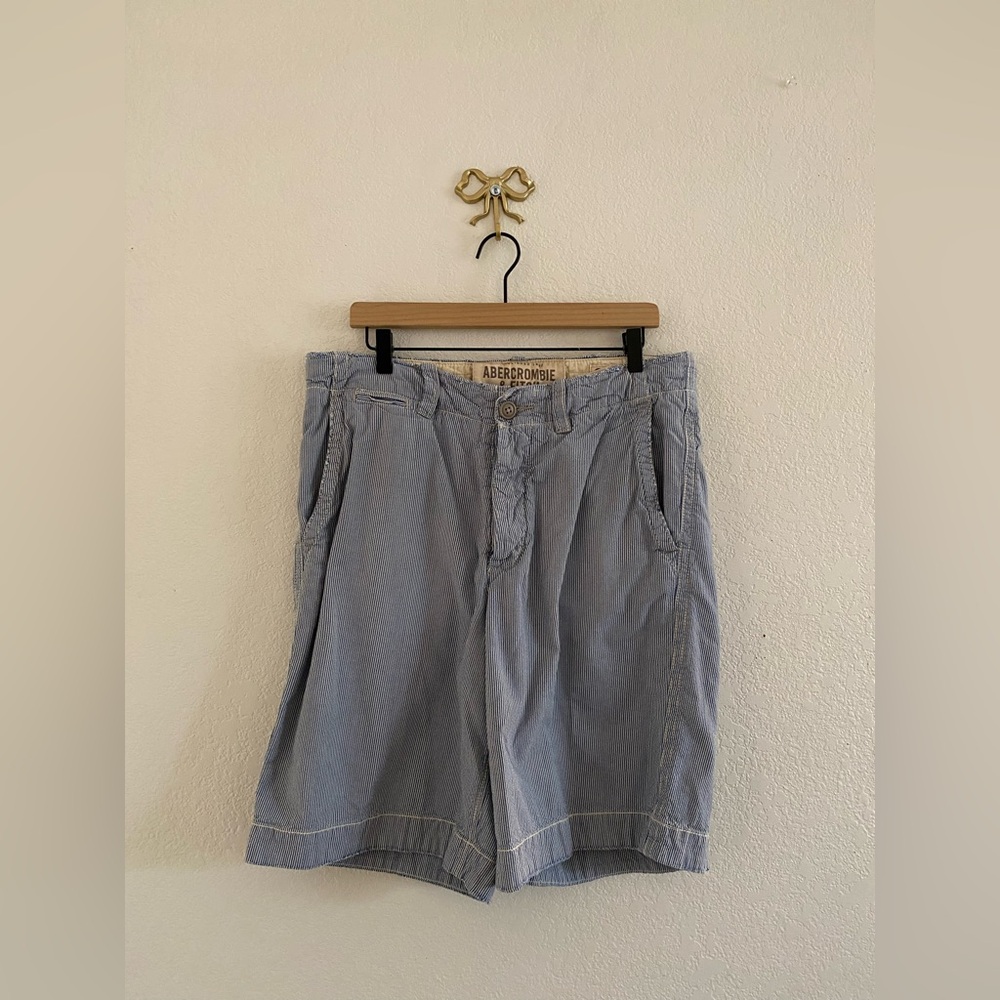 Abercrombie & Fitch Shorts Men's Size 32 Blue White Striped Heavy Cotton